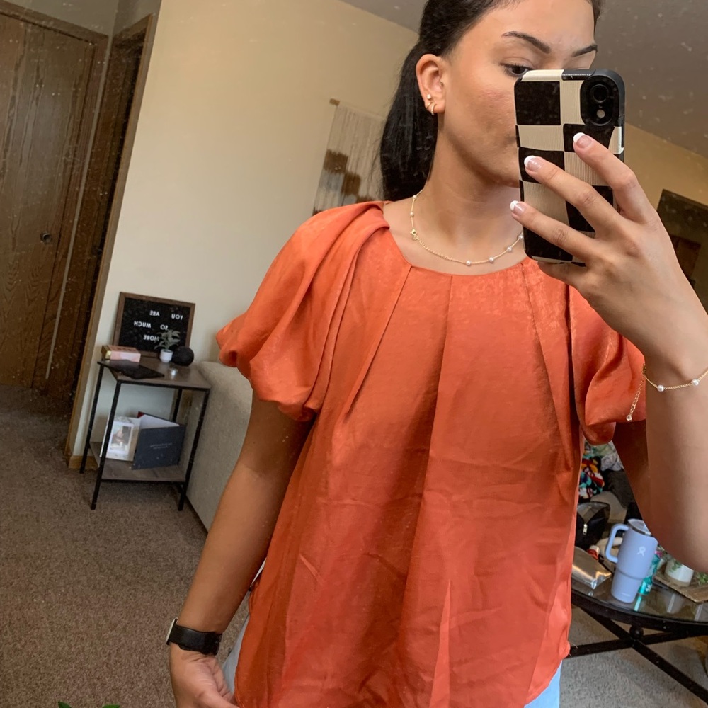 Umgee Terracotta Puff Sleeve Blouse
